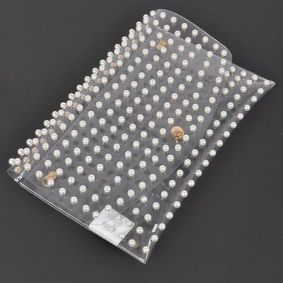 Faux Pearl Studded Transparent Envelope Clutch - Picture 3 of 5